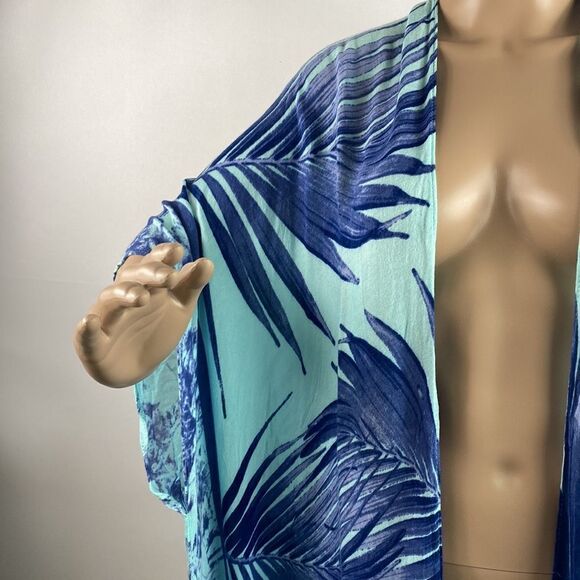 Janice Apparel tropical print semi-sheer kimono cover up one size - Picture 2 of 8